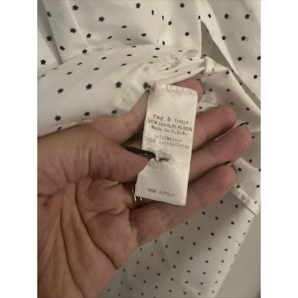 RAG & BONE WOMENS WHITE BUTTON DOWN WITH BLUE STAR PATTERN 100% Cotton SIZE Sm - Picture 6 of 7